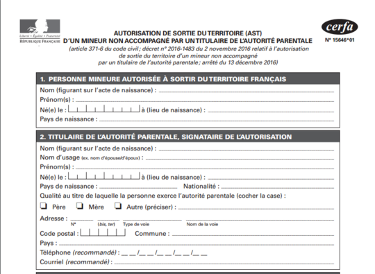 Specimen d'autorisation de sortie de territoire 